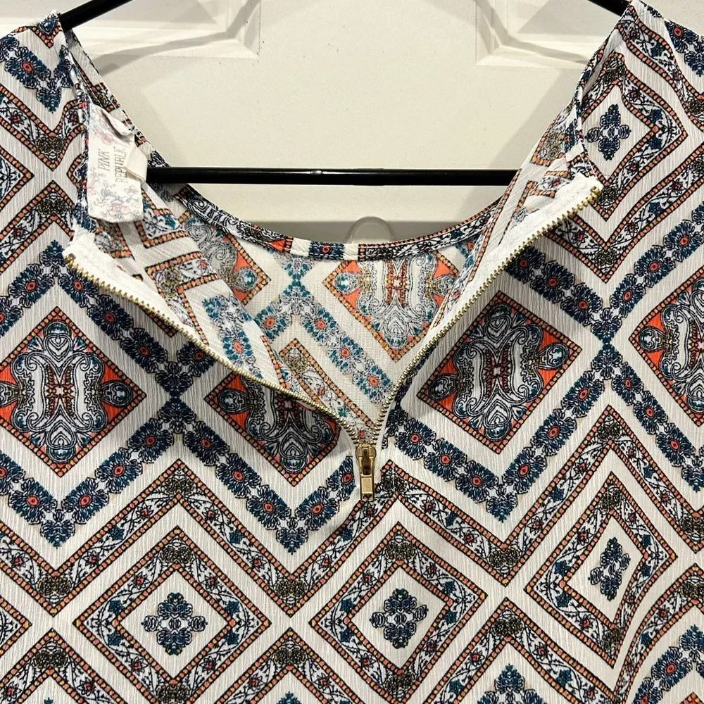 Pink Republic Rust Diamond Border Shirttail hem cap sleeve shirt blouse Medium - Picture 6 of 8